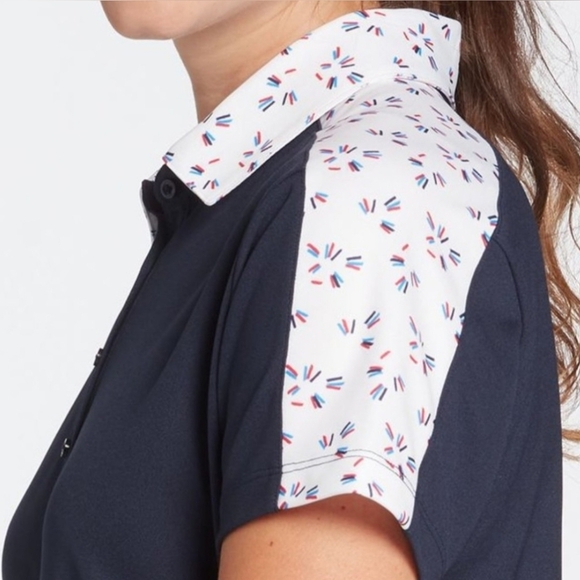 Lady Hagen Americana Print Block Short Sleeve Polo Sparklers White/Navy XXL - Picture 2 of 11